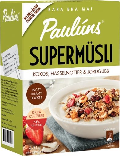 Paulúns Supermüsli Kokos, Hasselnötter & Jordgubb
