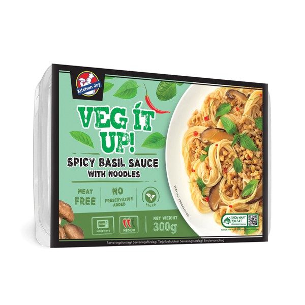 Kitchen Joy Veg it up! Spicy Basil Sauce with noodles